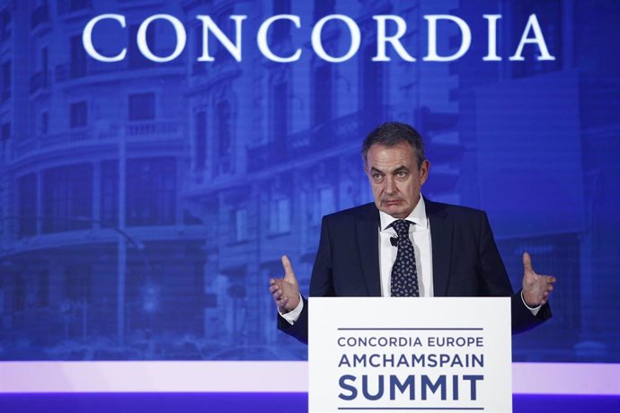 El expresidente del Gobierno, José Luis Rodríguez Zapatero, durante su intervención en la I Concordia Europe - AmchamSpain Summit.
