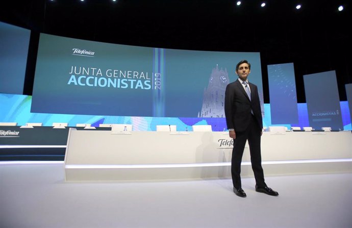 El presidente de Telefónica, José María Álvarez-Pallete, en la junta general de accionistas de 2019