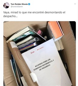 Tuit de despedida de Toni Roldán