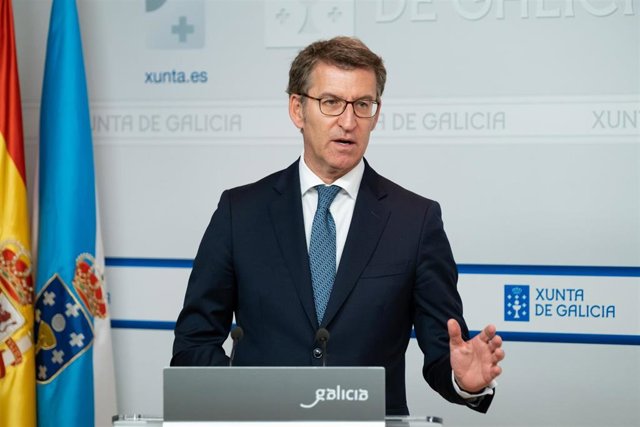 El presidente de la Xunta, Alberto Núñez Feijóo, en rueda de prensa del Consello