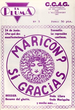 Revista La ploma n 5, Barcelona, 1979. Coordinadora de Collectius per l?Alliberament Gai.  Collecció José Romerook.Jpg