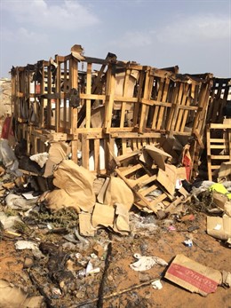 Una chabola afectada por un incendio en Lepe, Huelva.