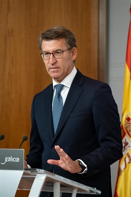 El presidente de la Xunta, alberto Núñez Feijóo, en rueda de prensa del Consello