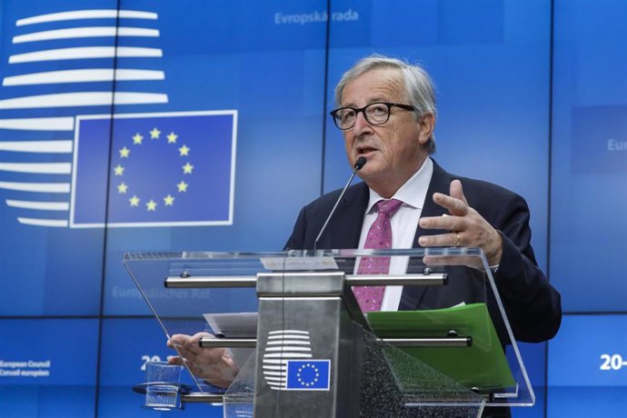 21 June 2019, Belgium, Brussels: European Commission President Jean-Claude Juncker speaks during the final press conference on the second day of the EU summit meeting. Photo: Thierry Roge/BELGA/dpa