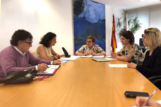 La consejera de Sanidad en funciones, María Luisa Real, junto a pacientes y profesionales durante su reunión para abordar la situación de los afectados por sarcoma en Cantabria