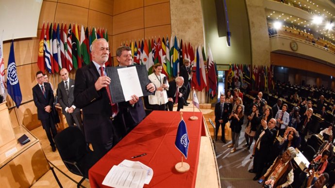 Presentación de la 'Declaración del Centenario de la OIT para el Futuro del Trabajo 2019' en Ginebra.