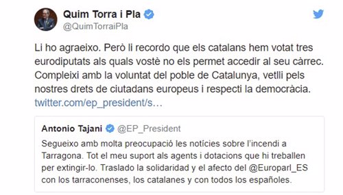 Torra responde a Tajani