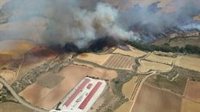 Cortado al tráfico un tramo de la A-1101 por el incendio forestal de Villanueva de Huerva