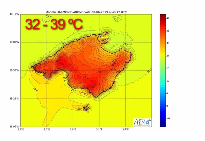 Previsión de las temperaturas para este domingo en Mallorca.