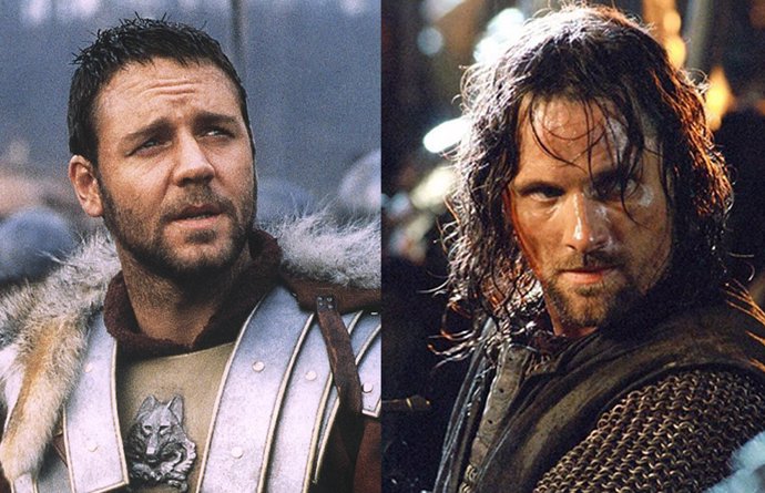 Russell Crowe en Gladiator y Viggo Mortensen en El señor de los anillos