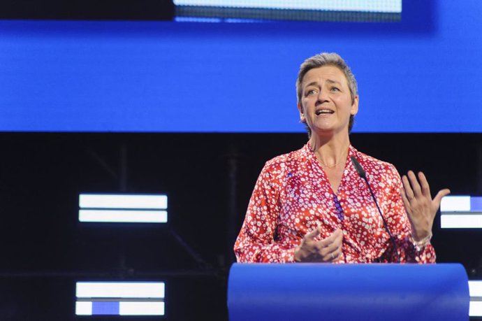 27 May 2019, Belgium, Brussels: European Union Competition Commissioner and candidate for the president of the European Commission, Margrethe Vestager, speaks during a press conference after the results of the European elections. Photo: Nicolas Landemar