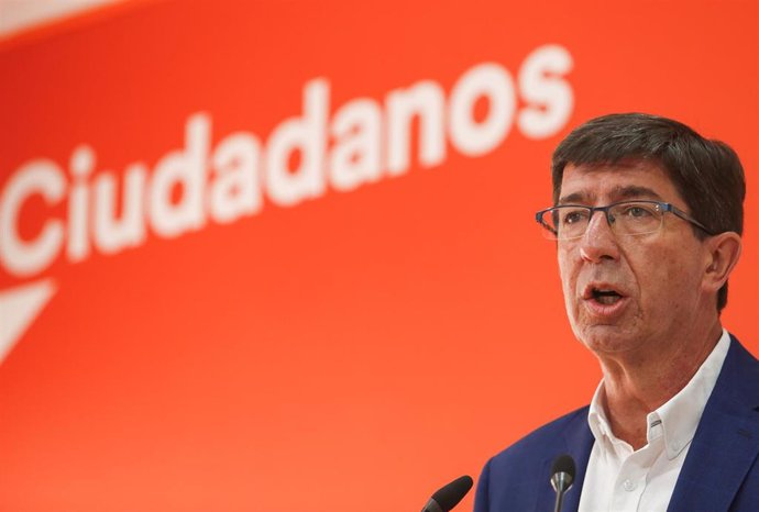 El líder andaluz de Cs y vicepresidente de la Junta de Andalucía, Juan Marín, en rueda de prensa