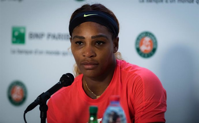 Serena Williams of the United States talks to the media after losing her third-round match at the 2019 Roland Garros Grand Slam tennis tournament