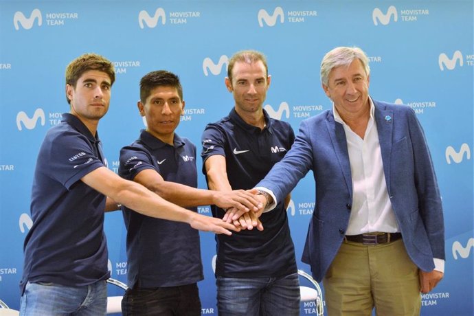 Mikel Landa, Nairo Quintana, Alejandro Valverde y Eusebio Unzué 