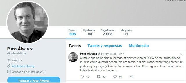Imagen de la cuenta de Twitter de Francisco Álvarez