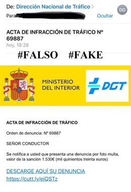 Economía/Motor.- La DGT alerta de una estafa que comunica por mail a los conduct