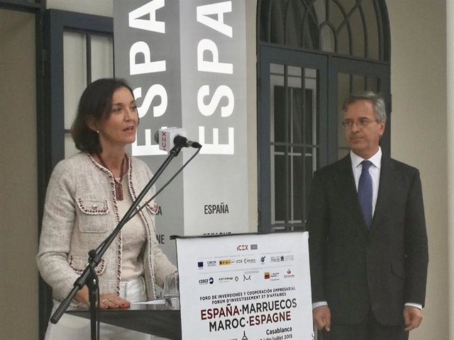 La ministra de Industria, Comercio y Turismo en funciones, Reyes Maroto, en Casablanca (Marruecos) en el marco de su participación en el en el Foro de Inversiones y Cooperación Empresarial España-Marruecos, organizado por ICEX, Cámara de Comercio y CEOE