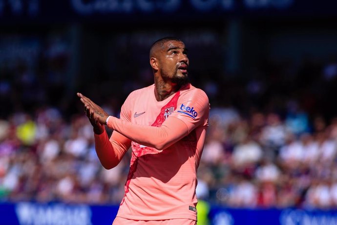 19 Kevin Prince Boateng of FC Barcelona during the La Liga match between SD Huesca and FC Barcelona in El Alcoraz in Huesca 13 of April of 2019, Spain.