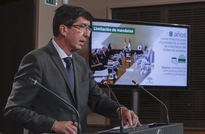 Rueda de prensa posterior a la reunión de Consejo de Gobierno. Intervención del vicepresidente de la Junta de Andalucía, Juan Marín .En el Palacio de San Telmo.