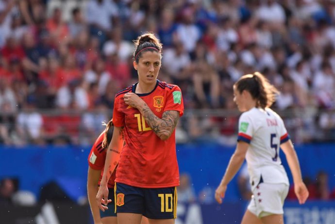 Jennifer Hermoso of Spain reacts during the FIFA Women's World Cup France 2019, round of 16, football match between Spain and USA on June 24, 2019 at Auguste Delaune stadium in Reims, France - Photo Melanie Laurent / A2M Sport Consulting / DPPI