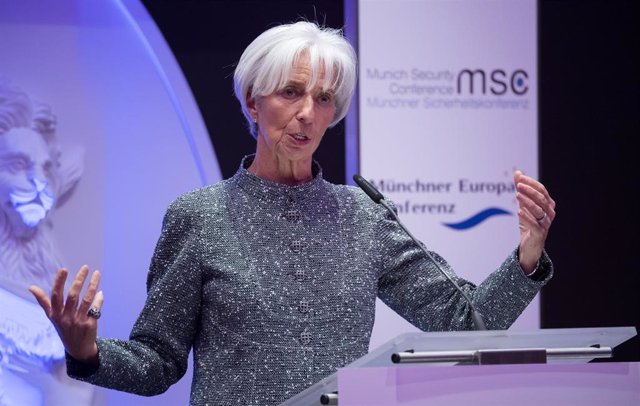 14 February 2019, Bavaria, Munich: Christine Lagarde, President of the International Monetary Fund (IMF), speaks during the 2019 Munich Europe Conference. Photo: Sven Hoppe/dpa