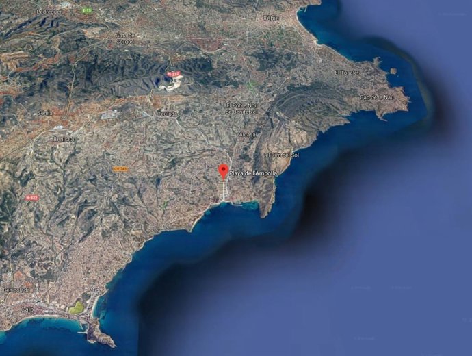 Localización de la Playa de l'Ampolla en Teulada-Moraira (Alicante)