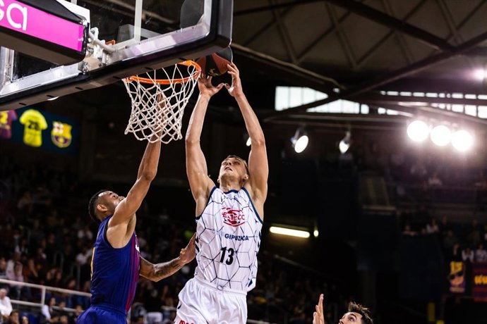 Vyacheslav Bobrov, #13 of Delteco GBC during the Liga Endesa match between  FC Barcelona Lassa and Delteco GBC at Palau Blaugrana, in Barcelona, Spain. May 19, 2019.