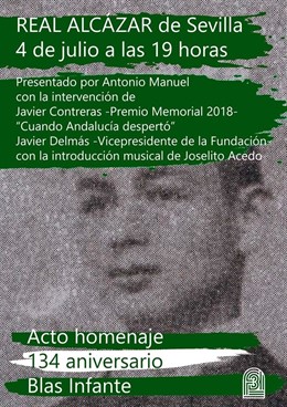 Cartel del homenaje a la figura de Blas Infante, en el que participan el Ayuntamiento de Sevilla y la Fundación Blas Infante