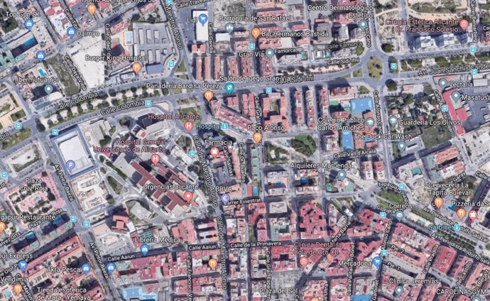 Mapa de Alicante con la Avenida donde ha ocurrido el atropello
