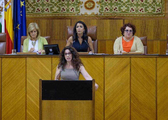 La consejera de Igualdad, Rocío Ruiz, interviene ante el Pleno del Parlamento de Andalucía, en una imagen de archivo.