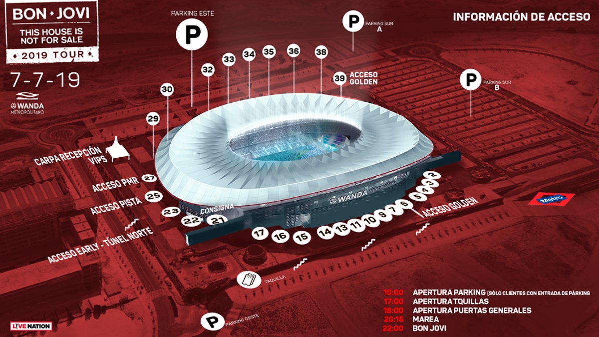 otro Turbina animación Horarios, información y aparcamiento para el concierto de Bon Jovi en el Wanda  Metropolitano de Madrid