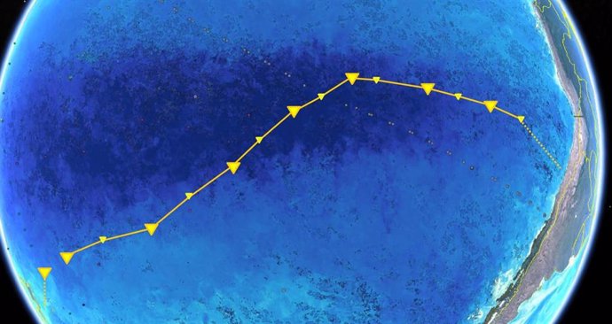 Ruta del buque que atravesó el Giro del Pacífico Sur
