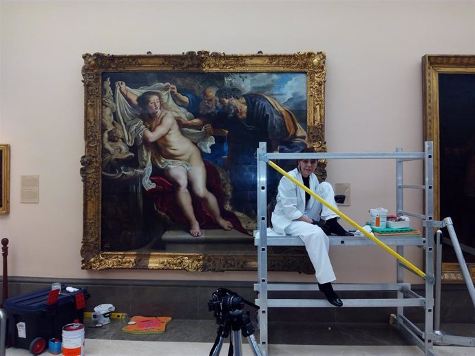 La Real Academia de Bellas Artes de San Fernando presenta la obra 'Susana y los viejos' de Pedro Pablo Rubens, en "una restauración abierta para que el público pueda acercarse al trabajo artístico y admirar esta obra y sus colores en todo su esplendor"