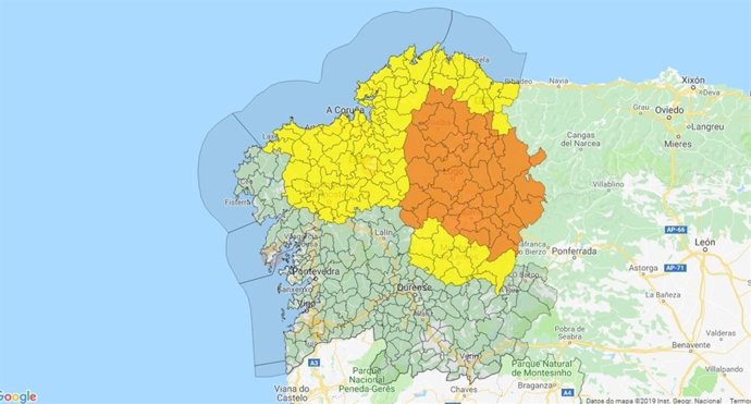 Mapa de alerta naranja por tormentas este jueves 4 de julio.