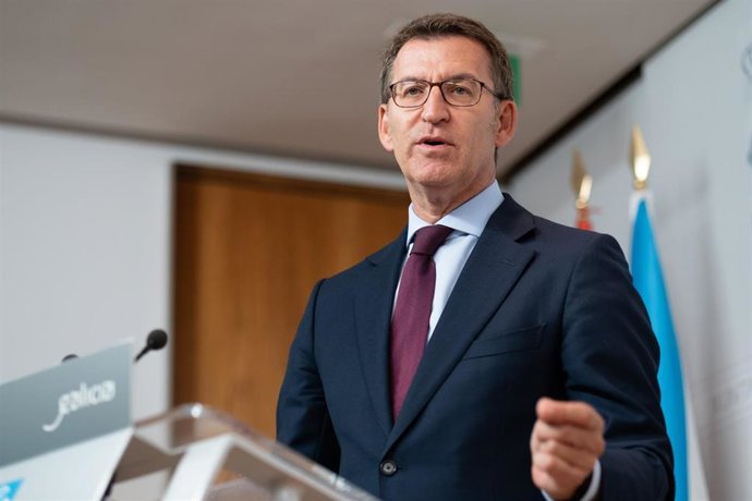 El presidente de la Xunta, Alberto Núñez Feijóo, en rueda de prensa del Consello