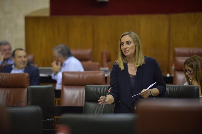 La consejera de Fomento, Marifán Carazo, en el Pleno del Parlamento de Andalucía.