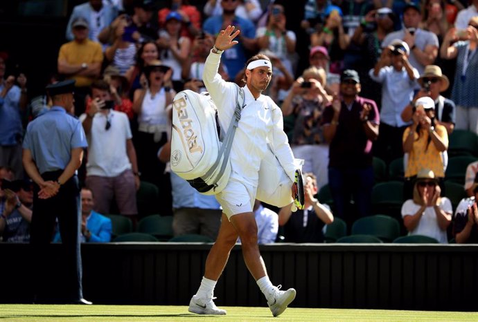 04 July 2019, England, London: Spanish tennis player Rafael Nadal is pictured ahead of his men's singles round of 64 match against Australian Nick Kyrgios on day four of the 2019 Wimbledon Grand Slam tennis tournament at the All England Lawn Tennis and 