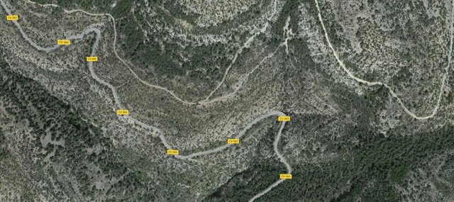 Trazadod e la CV-363 en el término de Aras de los Olmos