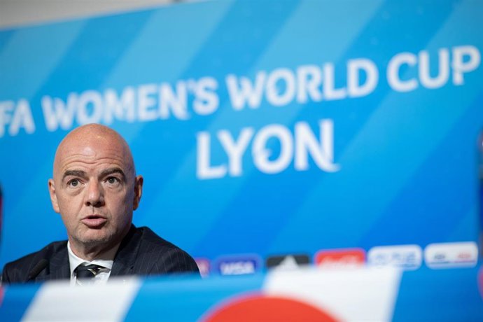 05 July 2019, France, Lyon: FIFA President Gianni Infantino speaks during a press conference ahead of Sunday's FIFA Women's World Cup final soccer match between USA and Netherlands. Photo: Sebastian Gollnow/dpa