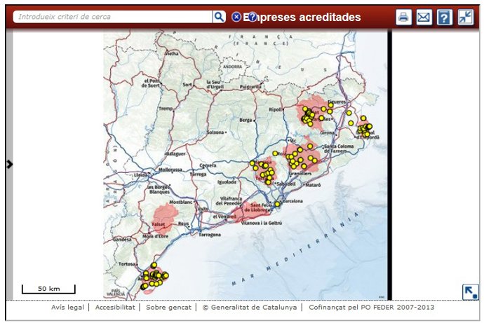 Mapa de los 7 parques naturales y 136 empresas turísticas de Catalunya acreditadas con la Carta Europea de Turismo Sostenible (Cets)
