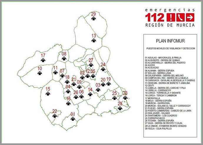 Ubicación de los puestos móviles de vigilancia y detección