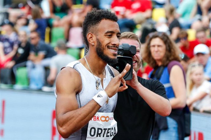 HENGELO , 09-06-2019 , Fanny Blankers Koen Stadion , Athletics. Orlando Ortega of Spain (m) wins the men's 110m hurdles final during the FBK games 2019