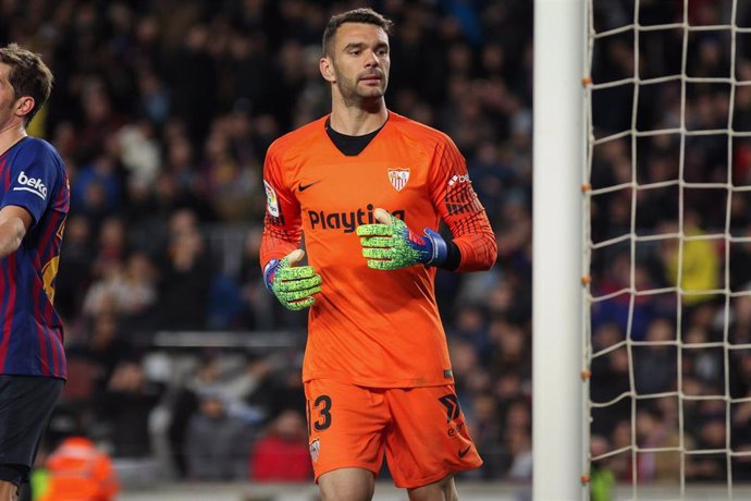 Juan Soriano of Sevilla in action during Spanish King championship, football match between Barcelona and Sevilla, January  30th, in Camp Nou Stadium in Barcelona, Spain.