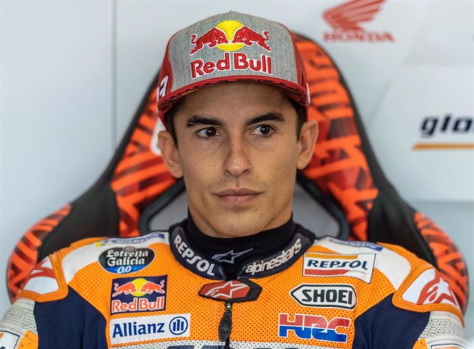 05 July 2019, Saxony, Hohenstein-Ernstthal: Spanish motorcycle racer Marc Marquez of Repsol Honda Team is seen in the pits during the free practices of the 2019 MotoGP of Germany motorcycle race at the Sachsenring circuit. Photo: Robert Michael/dpa-Zent