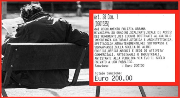 Multa de 200 euros impuesta a un indigente por dormir en la calle en Génova, Italia