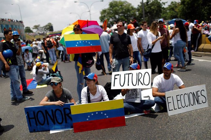 La oposición venezolana durante una protesta en Caracas, la capital del país.