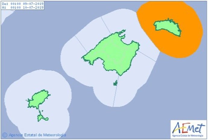 Imatge del risc per rissaga a Menorca.