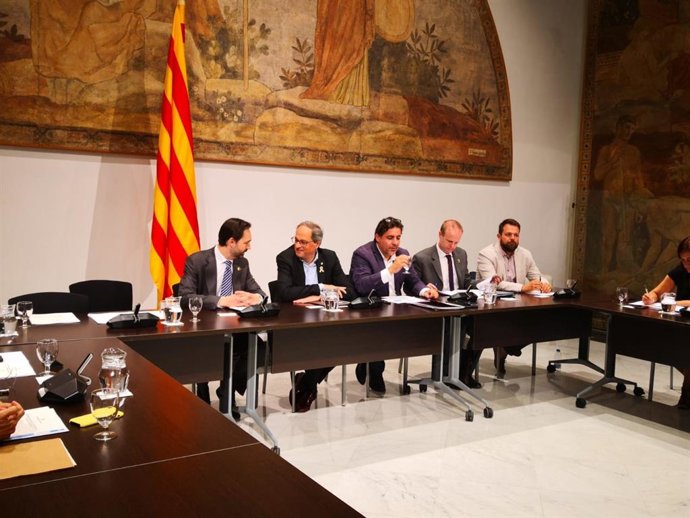 El presidente de la Generalitat, Quim Torra, en la primera reunión de la Comisión interdepartamental de dinamización territorial