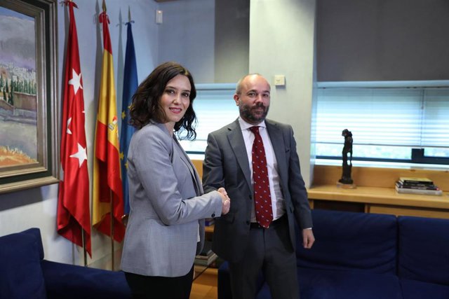 El presidente de la Asamblea de Madrid, Juan Trinidad, se reúne con la portavoz del Partido Popular en la Asamblea de Madrid y candidata a presidir la comunidad, Isabel Díaz Ayuso, en una segunda ronda de contactos para proponer un diputado a la presidenc