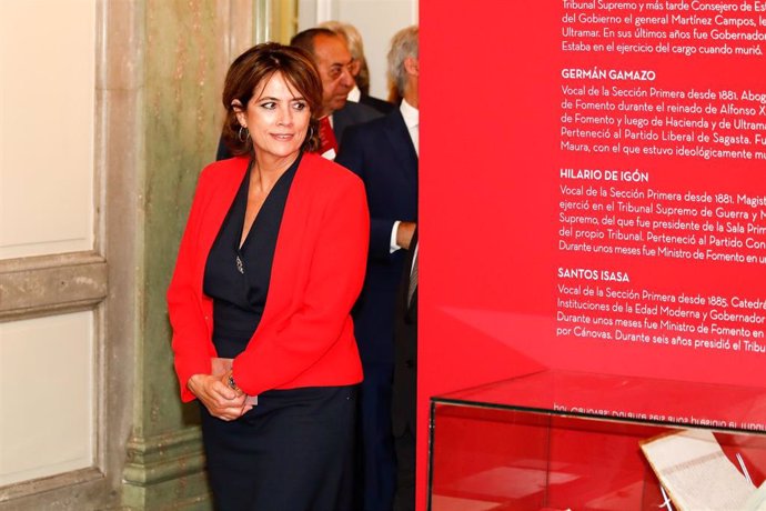 La ministra de Justicia en funciones, Dolores Delgado, en la inauguración de la exposición dedicada al '130 aniversario del Código Civil'.
